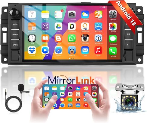 Car Stereo for Jeep Wrangler JK Dodge Chevrolet RAM 1500 Android Radio with Wireless A-pple CarPlay, 7" Touchscreen Stereo with WiFi, GPS, RDS/FM Radio, Bluetooth + Backup Camera & Mic 2+64G in Saudi Arabia
