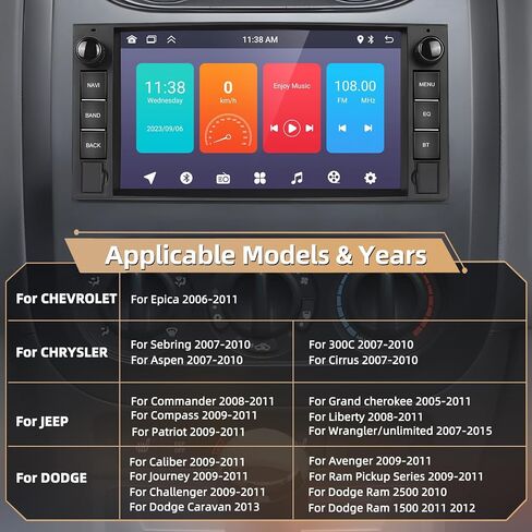 Car Stereo for Jeep Wrangler JK Dodge Chevrolet RAM 1500 Android Radio with Wireless A-pple CarPlay, 7" Touchscreen Stereo with WiFi, GPS, RDS/FM Radio, Bluetooth + Backup Camera & Mic 2+64G in Saudi Arabia