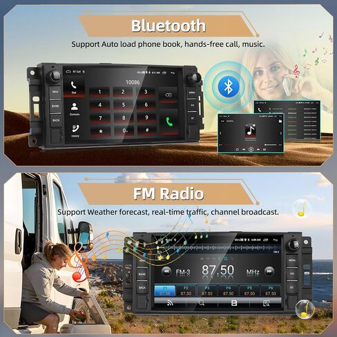Car Stereo for Jeep Wrangler JK Dodge Chevrolet RAM 1500 Android Radio with Wireless A-pple CarPlay, 7" Touchscreen Stereo with WiFi, GPS, RDS/FM Radio, Bluetooth + Backup Camera & Mic 2+64G in Saudi Arabia