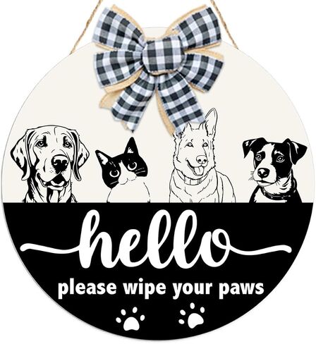 Please do Not Knock Welcome Sign,Funny Dog Front Door Sign,Welcome Dog Wooden Round Hanging Wall Plaque Decoration with Paw Prints Bones for Pet Lover,Pet Lover Gift in Saudi Arabia