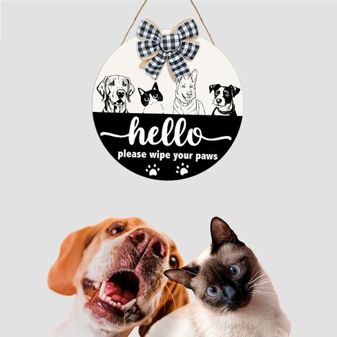 Please do Not Knock Welcome Sign,Funny Dog Front Door Sign,Welcome Dog Wooden Round Hanging Wall Plaque Decoration with Paw Prints Bones for Pet Lover,Pet Lover Gift in Saudi Arabia