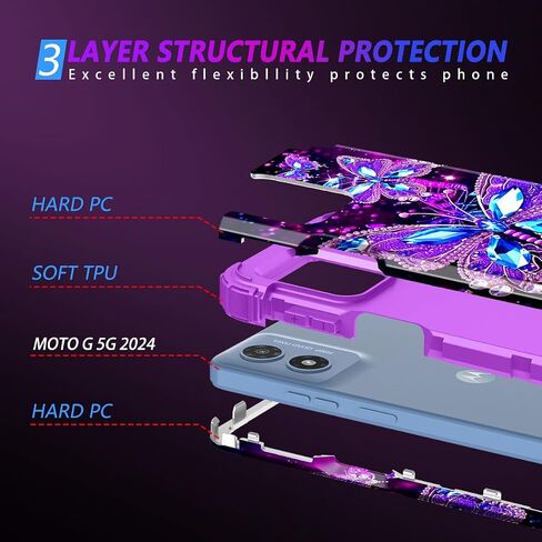Miqala for Moto G 5G 2024 Case,Glow in The Dark Three Layer Heavy Duty Shockproof Full Body Protection Hard Plastic Bumper+Soft Silicone Protective Case for Motorola Moto G 5G 2024,Dark in Kuwait