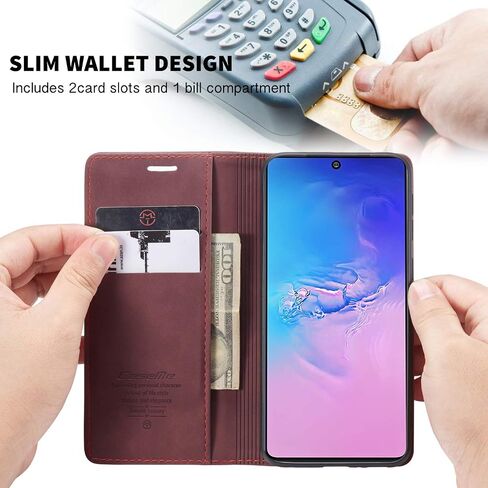 Bpowe Galaxy S10 Lite Case (2020),Galaxy A91 Case,Leather Wallet Case Classic Design with Card Slot and Magnetic Closure Flip Fold Case for Samsung Galaxy S10 Lite 2020 /Galaxy A91 (Wine red) in Saudi Arabia