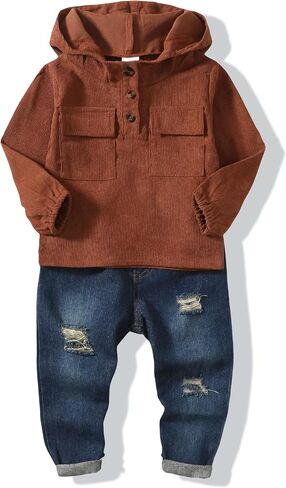 18-24 Months Boy Clothes Baby Boy Hoodie Winter Outfits Denim Jeans Baby Sweatsuit Outfit Boy Clothes 18-24 Months Blue Plaid Winter in Saudi Arabia