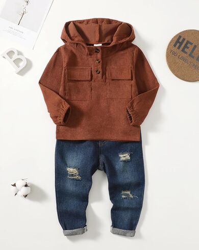 18-24 Months Boy Clothes Baby Boy Hoodie Winter Outfits Denim Jeans Baby Sweatsuit Outfit Boy Clothes 18-24 Months Blue Plaid Winter in Saudi Arabia