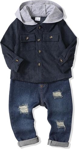 18-24 Months Boy Clothes Baby Boy Hoodie Winter Outfits Denim Jeans Baby Sweatsuit Outfit Boy Clothes 18-24 Months Blue Plaid Winter in Saudi Arabia