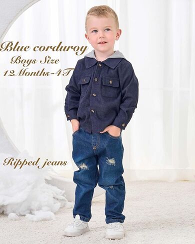 18-24 Months Boy Clothes Baby Boy Hoodie Winter Outfits Denim Jeans Baby Sweatsuit Outfit Boy Clothes 18-24 Months Blue Plaid Winter in Saudi Arabia