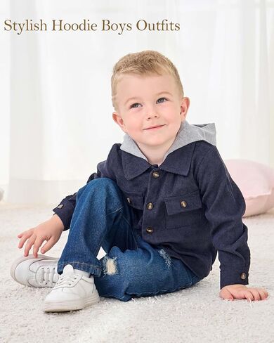 18-24 Months Boy Clothes Baby Boy Hoodie Winter Outfits Denim Jeans Baby Sweatsuit Outfit Boy Clothes 18-24 Months Blue Plaid Winter in Saudi Arabia