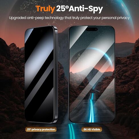 Hoerrye for iPhone 15 Pro Privacy Screen Protector, [Auto Dust-Elimination] 25-Degree Anti Spy, Bubble-Free, 2.5D Full-Coverage Tempered Glass for iPhone 15 Pro - 2 Pack in Saudi Arabia