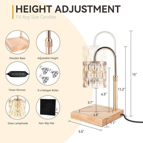 Candle Warmer Lamp with 3 Bulbs, Adjustable Height Dimmable Candle Warmer with Timer, Compatible with Large Jar Candles, Candle Lamp with Charming Gift Box Ribbon for Her/Him in Saudi Arabia