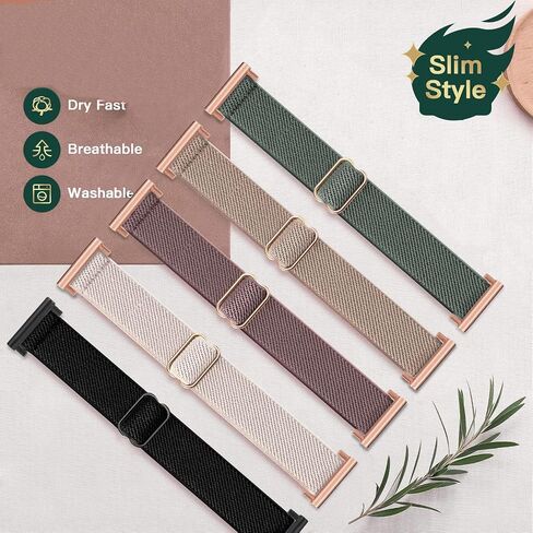 5 Pack Slim Stretchy Watch Bands Compatible with 18mm Garmin Vivoactive 4s/ Venu 3s/ Venu 2s/ Vivomove 3s /Forerunner 255S /Forerunner 265S, Loop Thin Nylon Elastic Fabric Strap for Women Men in Saudi Arabia