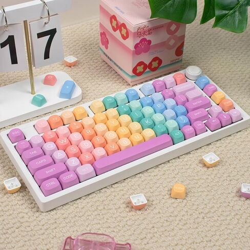 Rainbow MOA Profile Keycaps, 126 Keys Cute Candy PBT Keycaps Set, 65 Percent Colorful Custom Dye-Sublimation Keycap for Cherry Gateron MX Swithes Mechanical Keyboards in Saudi Arabia