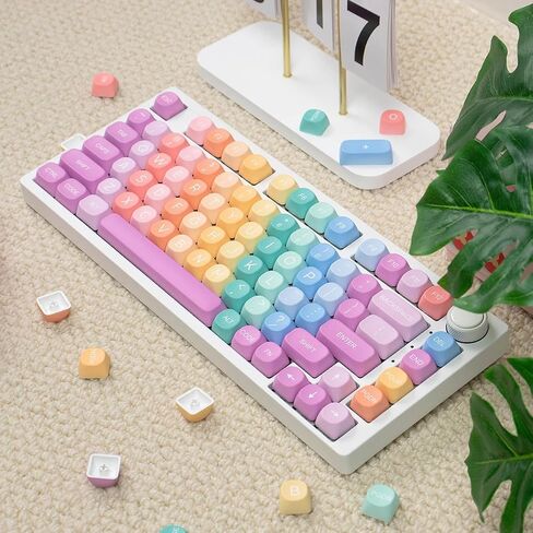 Rainbow MOA Profile Keycaps, 126 Keys Cute Candy PBT Keycaps Set, 65 Percent Colorful Custom Dye-Sublimation Keycap for Cherry Gateron MX Swithes Mechanical Keyboards in Saudi Arabia