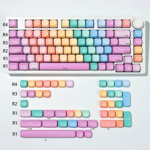 Rainbow MOA Profile Keycaps, 126 Keys Cute Candy PBT Keycaps Set, 65 Percent Colorful Custom Dye-Sublimation Keycap for Cherry Gateron MX Swithes Mechanical Keyboards in Saudi Arabia