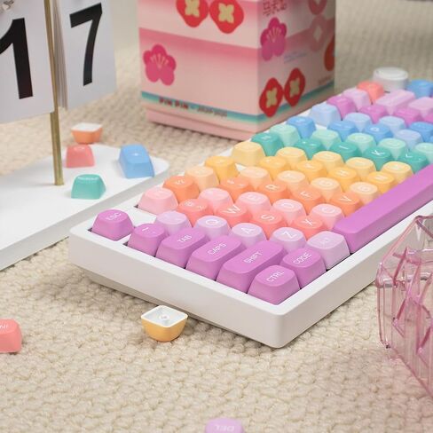 Rainbow MOA Profile Keycaps, 126 Keys Cute Candy PBT Keycaps Set, 65 Percent Colorful Custom Dye-Sublimation Keycap for Cherry Gateron MX Swithes Mechanical Keyboards in Saudi Arabia