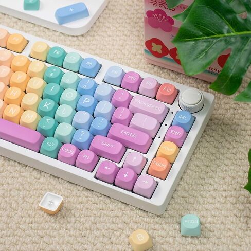 Rainbow MOA Profile Keycaps, 126 Keys Cute Candy PBT Keycaps Set, 65 Percent Colorful Custom Dye-Sublimation Keycap for Cherry Gateron MX Swithes Mechanical Keyboards in Saudi Arabia