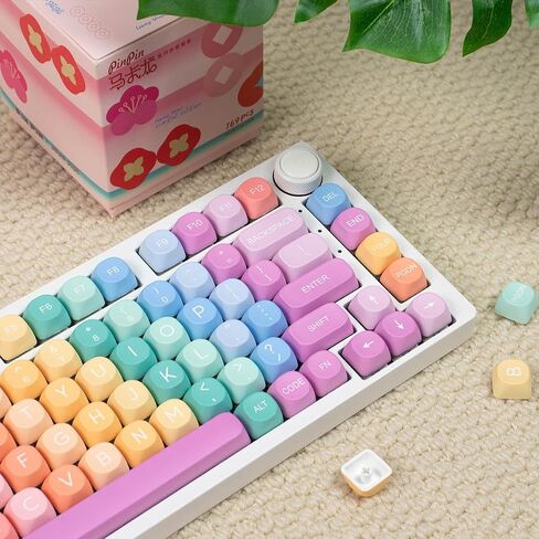 Rainbow MOA Profile Keycaps, 126 Keys Cute Candy PBT Keycaps Set, 65 Percent Colorful Custom Dye-Sublimation Keycap for Cherry Gateron MX Swithes Mechanical Keyboards in Saudi Arabia