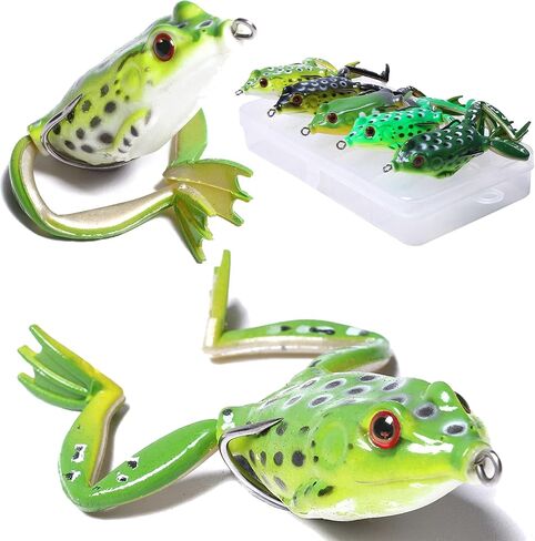 Frog Lure, Frog Lures for Bass Fishing, Topwater Fishing Lures, Soft Frog Swimbaits with Weedless Design for Bass, Trout, Pike, Snakehead, 5pcs with Box in Saudi Arabia