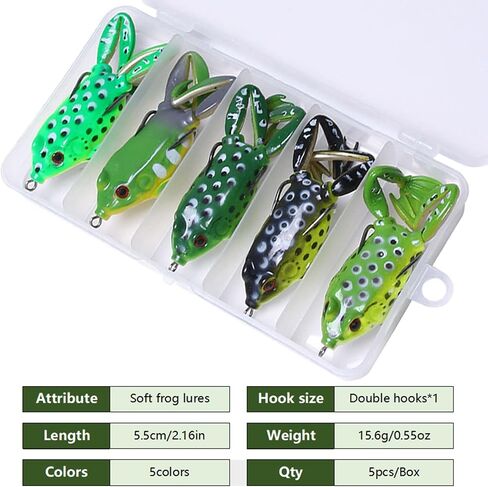 Frog Lure, Frog Lures for Bass Fishing, Topwater Fishing Lures, Soft Frog Swimbaits with Weedless Design for Bass, Trout, Pike, Snakehead, 5pcs with Box in Saudi Arabia