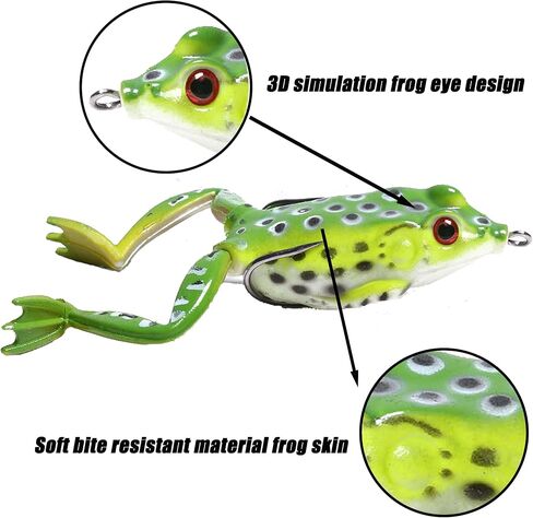 Frog Lure, Frog Lures for Bass Fishing, Topwater Fishing Lures, Soft Frog Swimbaits with Weedless Design for Bass, Trout, Pike, Snakehead, 5pcs with Box in Saudi Arabia