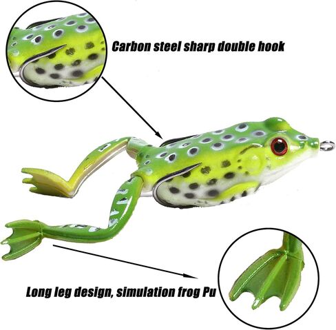 Frog Lure, Frog Lures for Bass Fishing, Topwater Fishing Lures, Soft Frog Swimbaits with Weedless Design for Bass, Trout, Pike, Snakehead, 5pcs with Box in Saudi Arabia