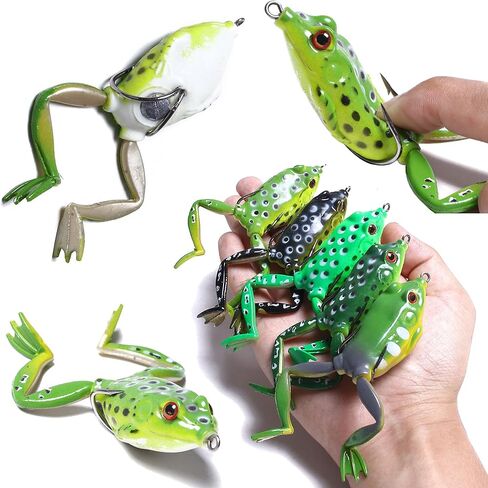 Frog Lure, Frog Lures for Bass Fishing, Topwater Fishing Lures, Soft Frog Swimbaits with Weedless Design for Bass, Trout, Pike, Snakehead, 5pcs with Box in Saudi Arabia