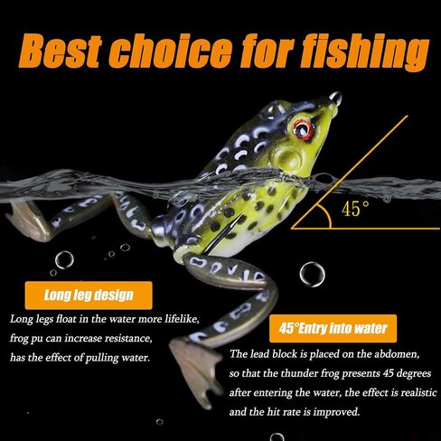 Frog Lure, Frog Lures for Bass Fishing, Topwater Fishing Lures, Soft Frog Swimbaits with Weedless Design for Bass, Trout, Pike, Snakehead, 5pcs with Box in Saudi Arabia