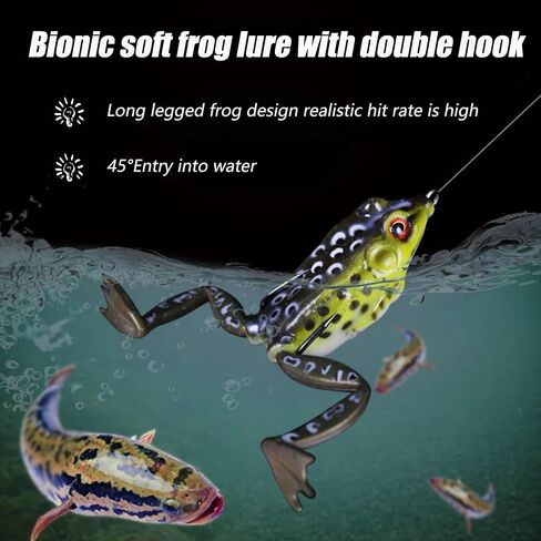 Frog Lure, Frog Lures for Bass Fishing, Topwater Fishing Lures, Soft Frog Swimbaits with Weedless Design for Bass, Trout, Pike, Snakehead, 5pcs with Box in Saudi Arabia