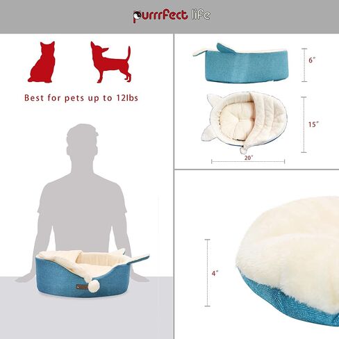 Oval Pet Beds for Cats and Small Dogs, Snuggery Pet Bed with Attached Blanket, Hooded Bolster Bed, Ultra Soft Short Plush, Washable High Resilience PP Cotton, and More (Medium, Blue) in Saudi Arabia