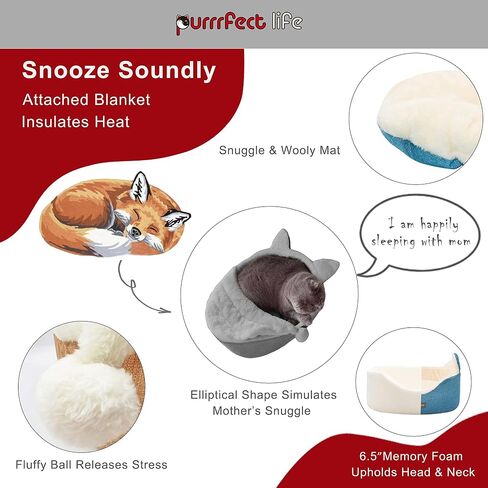 Oval Pet Beds for Cats and Small Dogs, Snuggery Pet Bed with Attached Blanket, Hooded Bolster Bed, Ultra Soft Short Plush, Washable High Resilience PP Cotton, and More (Medium, Blue) in Saudi Arabia