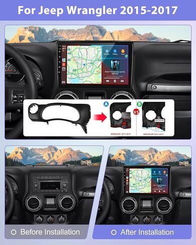 Podofo 【ترقية 4+64G】ستيريو سيارة لسيارة Jeep Wrangler 2015 2016 2017 مع Carplay اللاسلكي وAndroid Auto، راديو سيارة بشاشة لمس IPS 10 بوصة مع بلوتوث/GPS/WiFi/SWC/FM&RDS + كاميرا احتياطية AHD + ميكروفون in Saudi Arabia