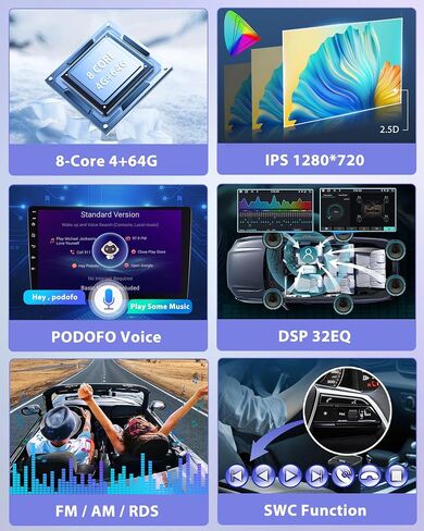 Podofo 【ترقية 4+64G】ستيريو سيارة لسيارة Jeep Wrangler 2015 2016 2017 مع Carplay اللاسلكي وAndroid Auto، راديو سيارة بشاشة لمس IPS 10 بوصة مع بلوتوث/GPS/WiFi/SWC/FM&RDS + كاميرا احتياطية AHD + ميكروفون in Saudi Arabia