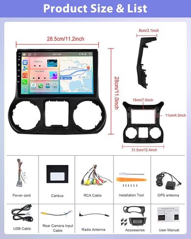Podofo 【ترقية 4+64G】ستيريو سيارة لسيارة Jeep Wrangler 2015 2016 2017 مع Carplay اللاسلكي وAndroid Auto، راديو سيارة بشاشة لمس IPS 10 بوصة مع بلوتوث/GPS/WiFi/SWC/FM&RDS + كاميرا احتياطية AHD + ميكروفون in Saudi Arabia