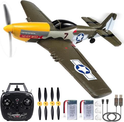 RC Plane 3 Channel P51 Remote Control Airplane Mustang Fighter Toys, 2.4GHz Smart Gyro Stabilizer RTF Glider Aircraft Plane with 2 Batteries, Easy to Fly for Adults Kids Beginners Boys in Saudi Arabia