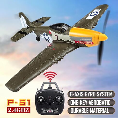 RC Plane 3 Channel P51 Remote Control Airplane Mustang Fighter Toys, 2.4GHz Smart Gyro Stabilizer RTF Glider Aircraft Plane with 2 Batteries, Easy to Fly for Adults Kids Beginners Boys in Saudi Arabia