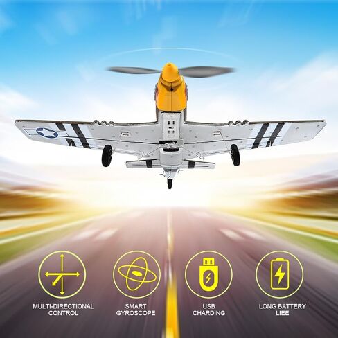 RC Plane 3 Channel P51 Remote Control Airplane Mustang Fighter Toys, 2.4GHz Smart Gyro Stabilizer RTF Glider Aircraft Plane with 2 Batteries, Easy to Fly for Adults Kids Beginners Boys in Saudi Arabia
