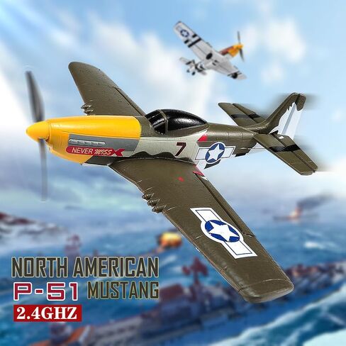 RC Plane 3 Channel P51 Remote Control Airplane Mustang Fighter Toys, 2.4GHz Smart Gyro Stabilizer RTF Glider Aircraft Plane with 2 Batteries, Easy to Fly for Adults Kids Beginners Boys in Saudi Arabia