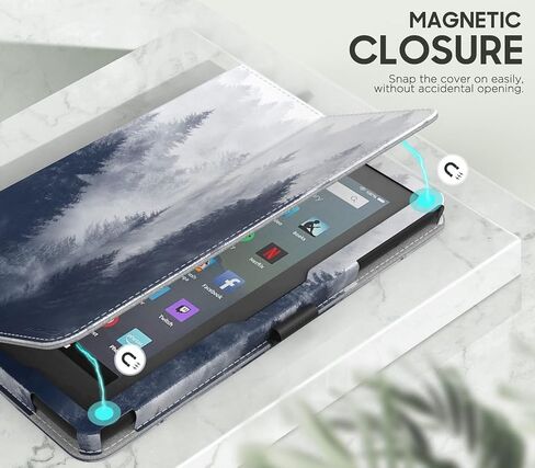 MoKo Case Compatible with Amazon All-New Kindle Fire 7 Tablet (2022 Release-12th Generation) Latest Model 7" - Slim Folding Stand Cover with Auto Wake/Sleep, Gray Forest in Saudi Arabia