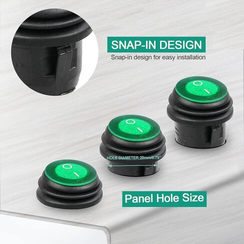 QTEATAK KCD1 On/Off 3-Pin 2-Position Snap 10A/125V، 6A/250V أحمر LED مقاوم للماء علوي وسفلي قارب مستدير مفتاح هزاز سلكي مسبقًا - قطعتان in Kuwait