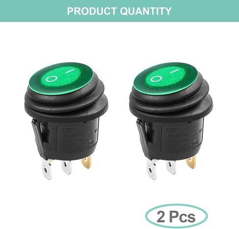 QTEATAK KCD1 On/Off 3-Pin 2-Position Snap 10A/125V، 6A/250V أحمر LED مقاوم للماء علوي وسفلي قارب مستدير مفتاح هزاز سلكي مسبقًا - قطعتان in Kuwait