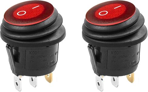 QTEATAK KCD1 On/Off 3-Pin 2-Position Snap 10A/125V, 6A/250V Red LED Waterproof Top and bottom Round Boat Pre-Wired Rocker Switch-2 Pcs in Saudi Arabia