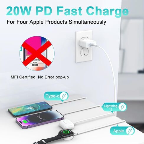 Charger Cable for Apple Watch/iPhone/Airpods Upgraded, 4 in 2 USB C Fast Apple Watch Charger iWatch Charging Cable for iWatch Series 3/4/5/6/7/8/9/SE/Ultra Portable Wireless Charger Cord (White) in Saudi Arabia