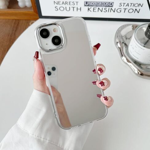 ZTOFERA Mirror Case for iPhone 13/iPhone 14, Mirror for Girls Women Makeup, Cute Glossy Hard Mirror Back+Clear Soft TPU Bumper Slim Fit Anti-Drop Shockproof Protective Case for iPhone 13/14 in Saudi Arabia