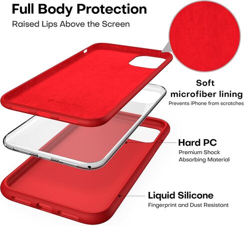 CellEver Heavy-Duty Silicone Case for iPhone 11 - Military Drop Protection, Elevated Screen & Camera Protection, Scratch-Free Interior, Bright Red in Saudi Arabia