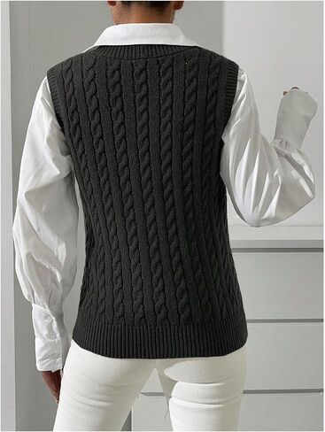 Verdusa Women's Cable Knit Sweater Vest V Neck Pullover Tank Top in Saudi Arabia