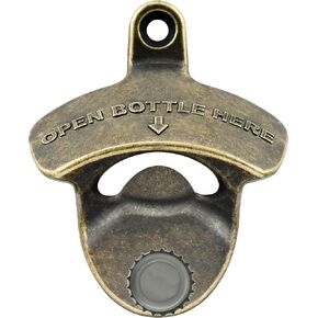 Magnetic Bottle Opener Wall Mounted Beer Cap Opener Antique Copper, Mountable Soda Bottle Top Opener with Magnets Built-in for DIY Wood Caddy Cooler (Pack of 3)