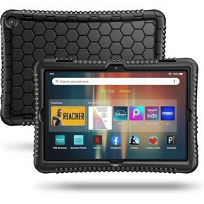 Fintie Silicone Case for 8" Amazon Kindle Fire HD 8 & Fire HD 8 Plus Tablet (12th Generation, 2024/2022 Release) - [Honey Comb Series] Light Weight Shock Proof Back Cover, Black