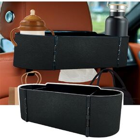 Car Back Seat Organizer,Car Organizer with Car Cup Holder,Car Tissue Box,2pcs Cup Mat,Phone Holder,Multifunctional Hook for Car Seat Back Perfect for Travel (Black)