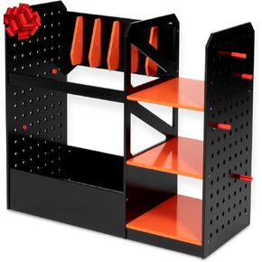 Play Platoon Storage Rack for Nerf Gun Storage & Nerf Accessories, Sturdy Wood Construction, Dart Holder & 6 Toy Gun Holder for Wall with Pegboard Wall Organizer - Includes 20 Pegs