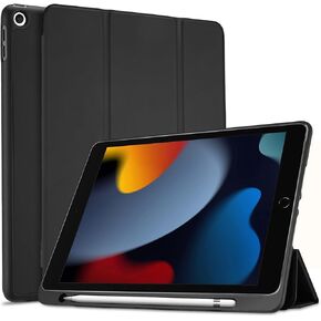 ProCase Smart Case for iPad 10.2 (9th Gen 2021/ 8th Gen 2020 / 7th Gen 2019) with Pencil Holder and Soft TPU Back Cover, Slim Steady Stand Protective Case for 10.2" iPad -Black